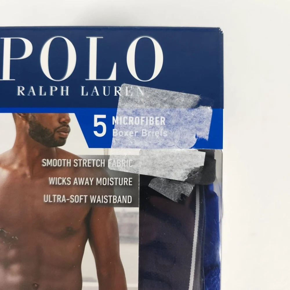 NWB POLO RALPH LAUREN Men's 5-Pack Black/Blue/Gray Microfiber Boxer Briefs SMALL